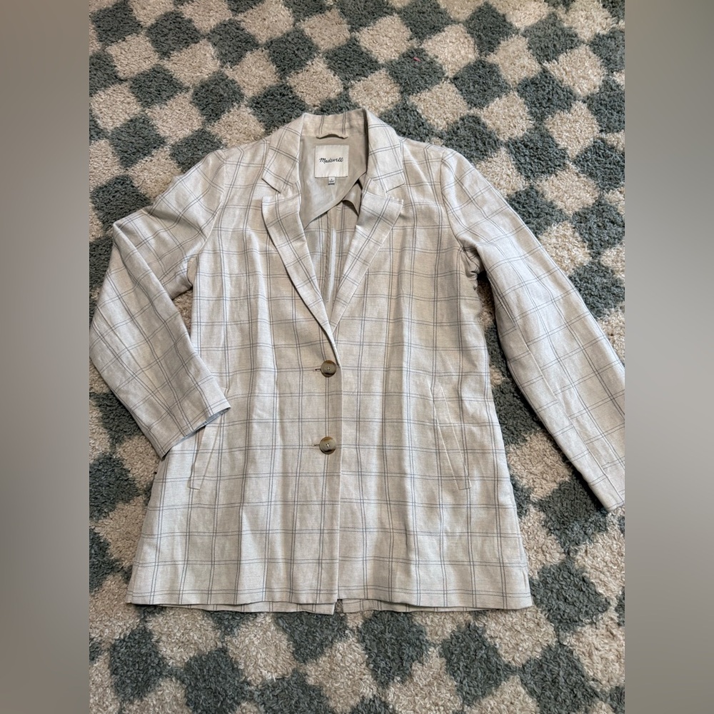 MADEWELL Dorset Blazer in Windowpane Linen Blend 2 Button Jacket Summer Spring S - Picture 2 of 9